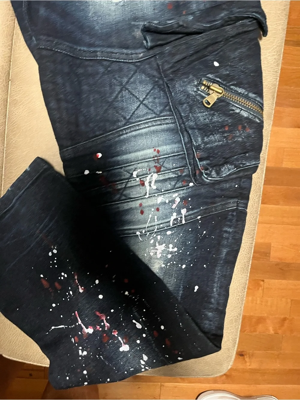 Rockstar Men's Dark Blue Distressed Paint-Splatter Jeans size 40